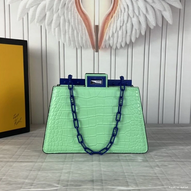 Vintage HOT Crocodile Bag Cut Mini Green Leather Fendi Peekaboo In 0810